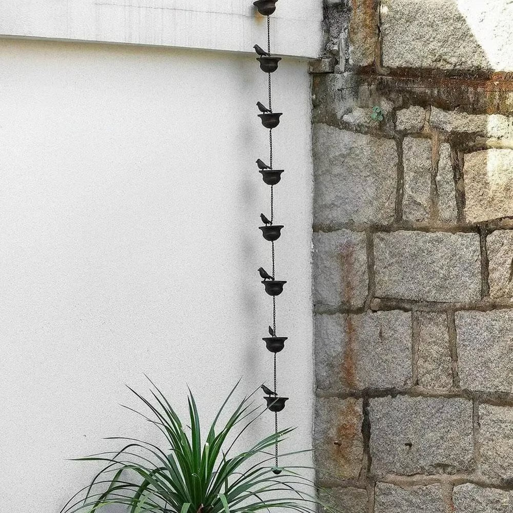Decorative Rain Chain with Bird Bath Design