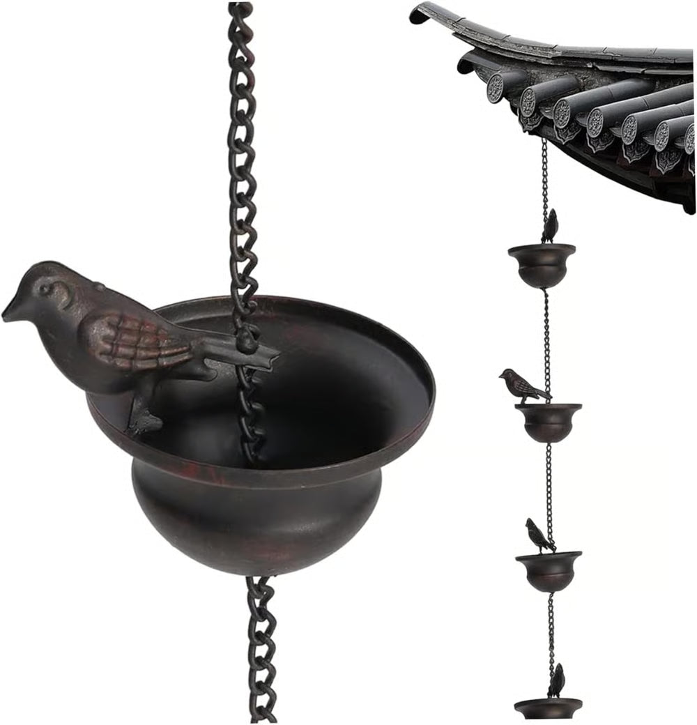 Decorative Rain Chain with Bird Bath Design