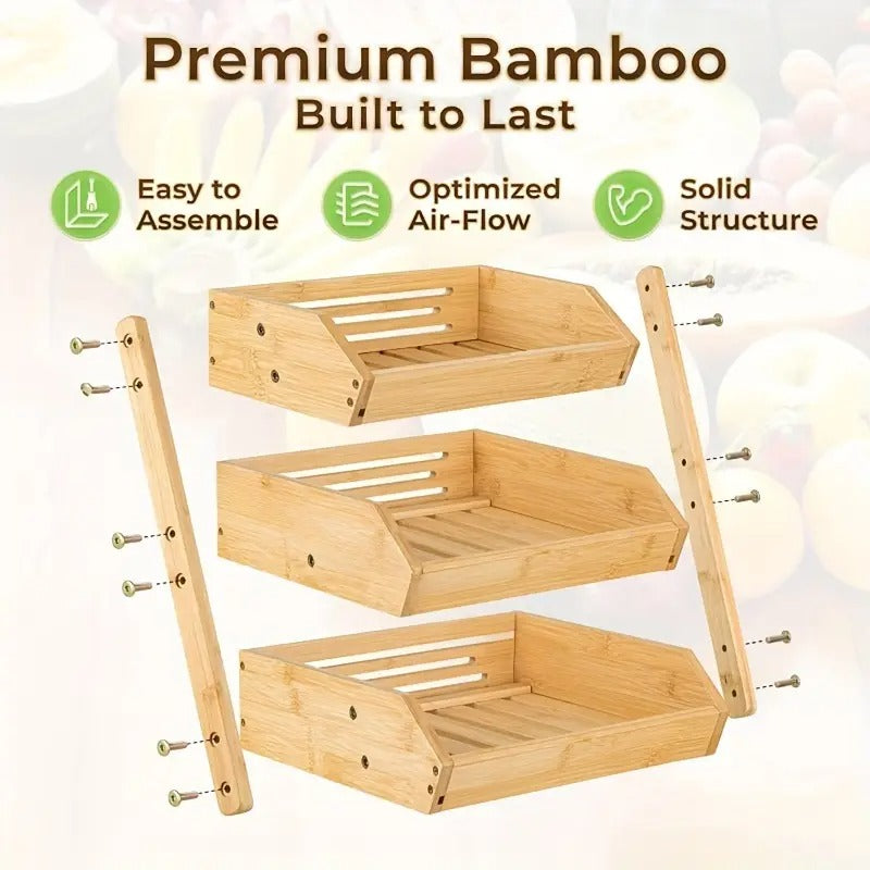 Premium 3-Tier Bamboo Wood Fruit Basket™