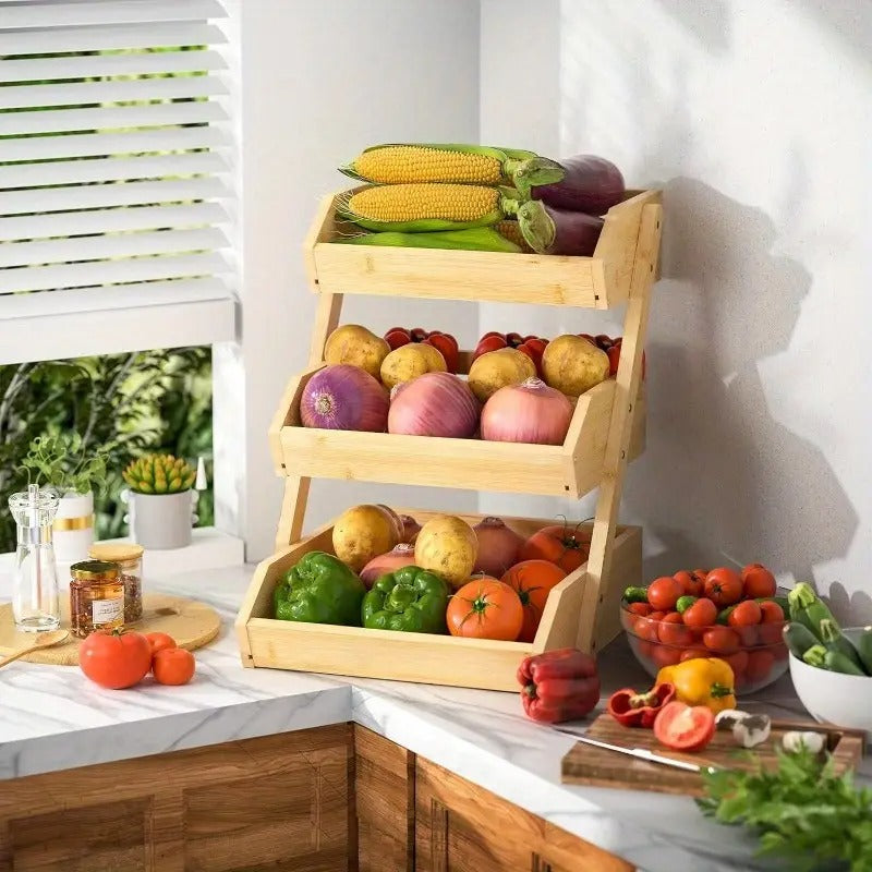 Premium 3-Tier Bamboo Wood Fruit Basket™