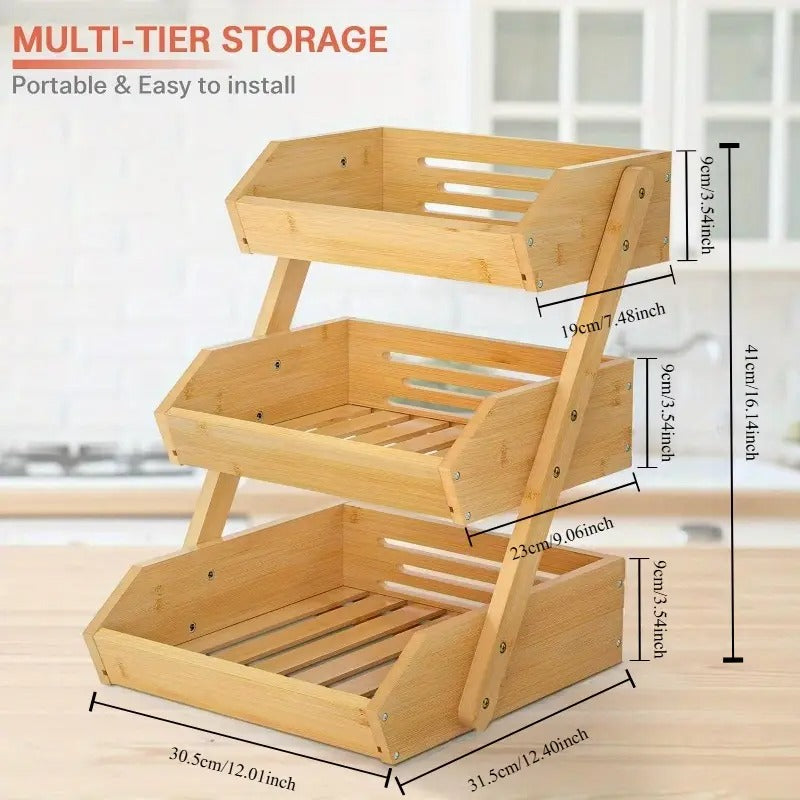 Premium 3-Tier Bamboo Wood Fruit Basket™