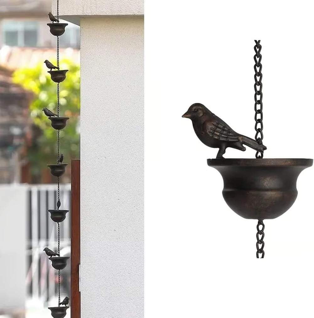 Decorative Rain Chain with Bird Bath Design