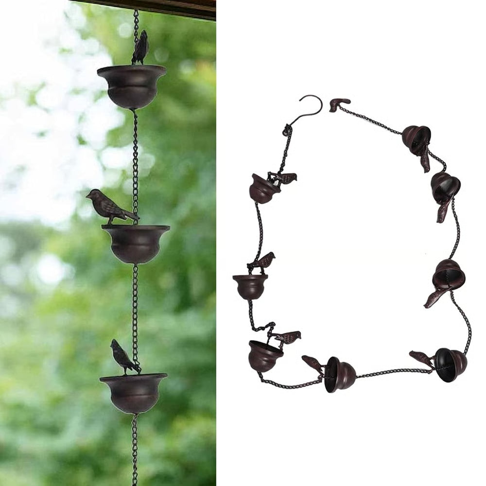 Decorative Rain Chain with Bird Bath Design
