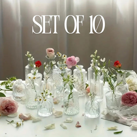 Transparent Glass Embossed Vase Centerpiece™️ - Set of 10