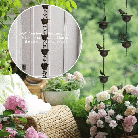 Decorative Rain Chain with Bird Bath Design