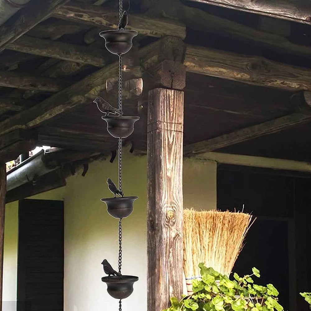 Decorative Rain Chain with Bird Bath Design