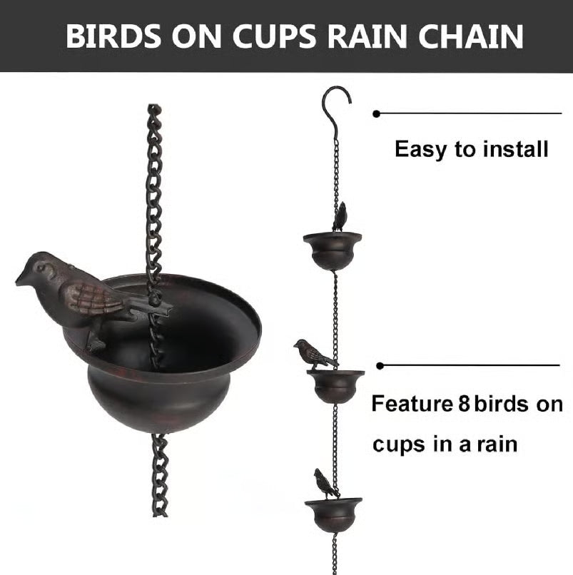 Decorative Rain Chain with Bird Bath Design